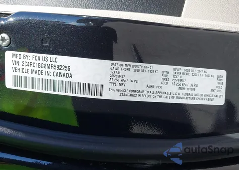 2021 Chrysler Pacifica Touring L из США, поврежденный, VIN 2C4RC1BG8MR592256